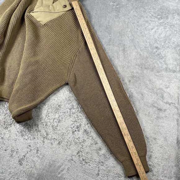 Orvis Sweater Mens Size L Tan Military Commando Shawl Collar Button Elbow Patch - Picture 11 of 13